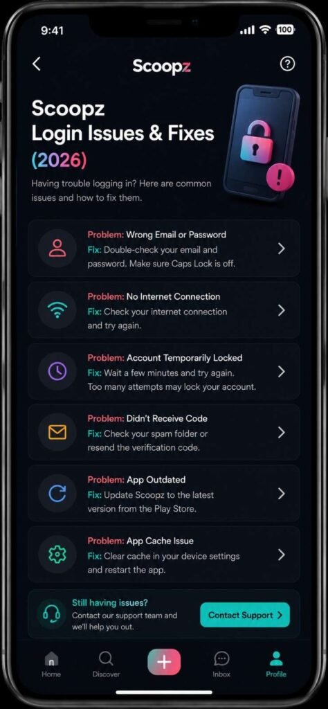 Scoopz Login Issues