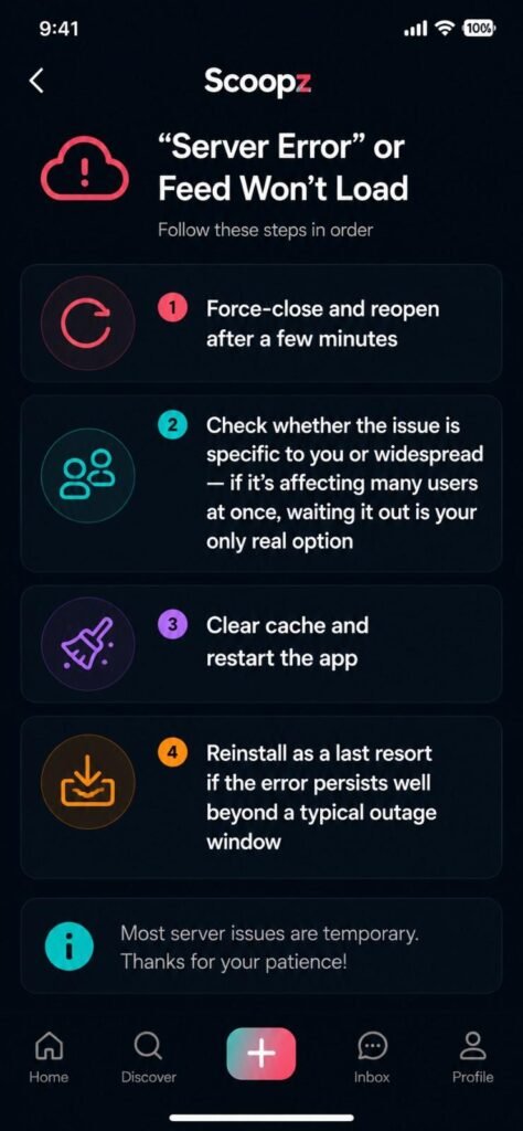 Scoopz not working dues to server error