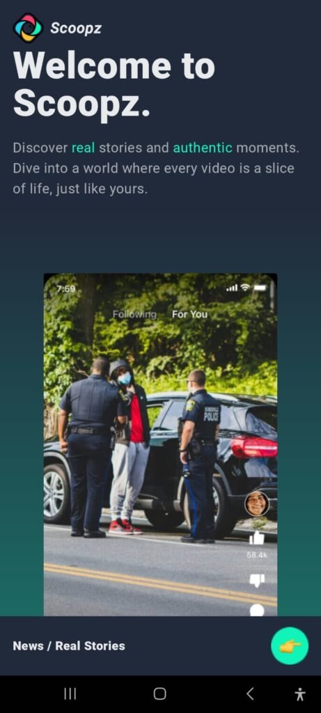 Welcome Screen of Scoopz APp